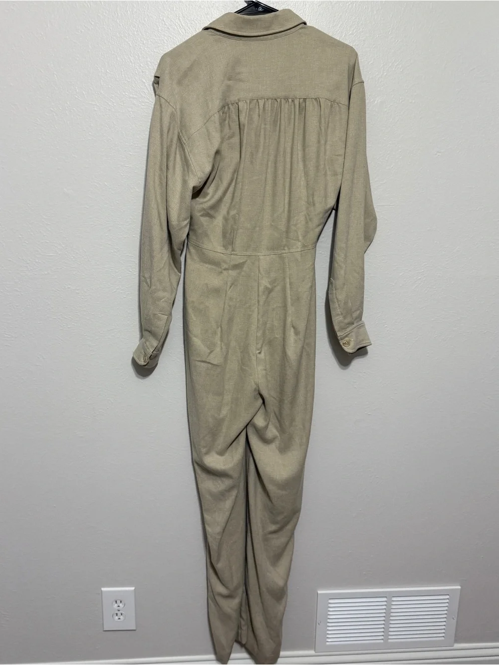Nuuly x Ronny Kobo Long Sleeve Beige Brila Utility Jumpsuit 80s Quiet Luxury - Picture 10 of 13